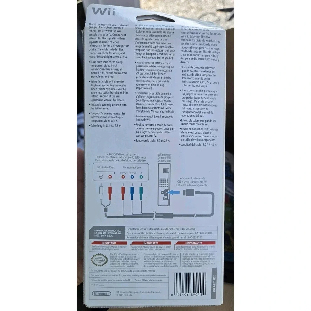 Nintendo Wii Official Component Video Cable Gray RVL-011 New Sealed OEM